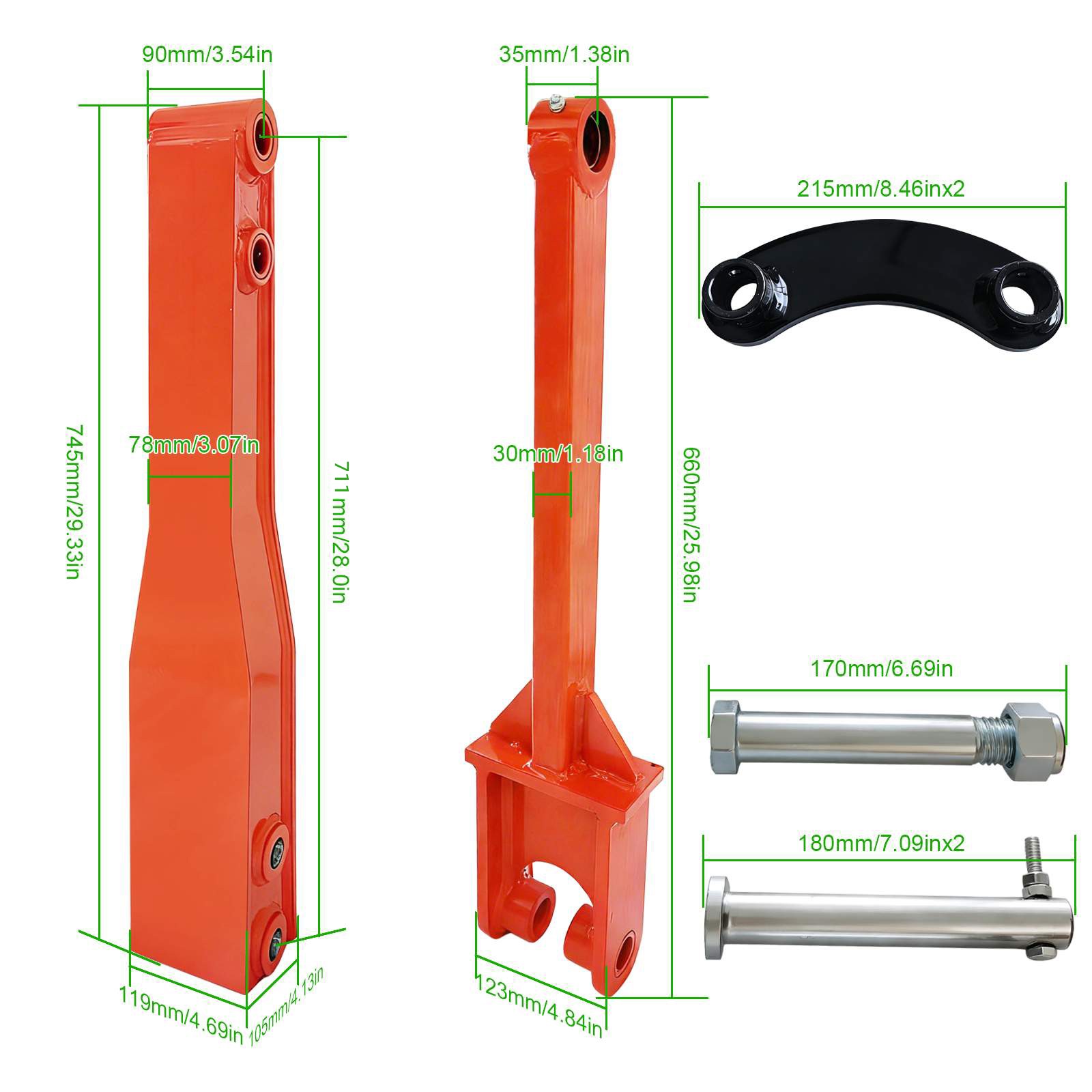 28in，Excavator Arm Extension Kit for 0.8Tons-2tons Mini Excavator