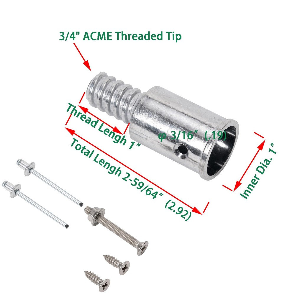 2-Pack 1" Threaded Tips Replacement for Extension Poles Repairing Push Broom ...