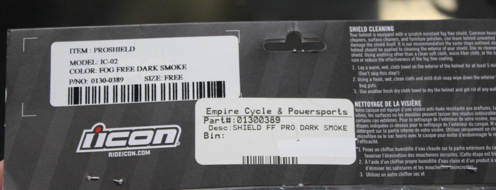 RIDEICON VISOR INSERT PART#01300389 SHIELD PRO DARK SMOKE