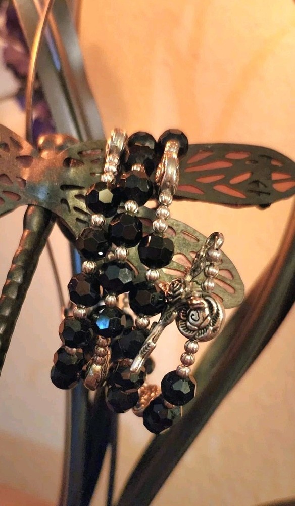 Artisan Hand Crafted Black & Silver Crystal Bead Wraparound Rosary Bracelet