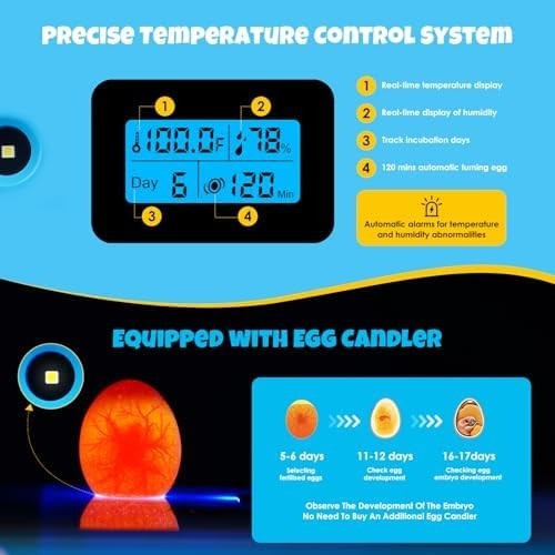 25 Egg Incubator with Humidity Display, Egg Candler, Automatic Egg Turner,