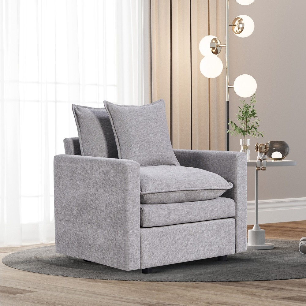 Chenille  Fabric Comfy Deep Single Seat Sofa Upholstered Reading Armchair
