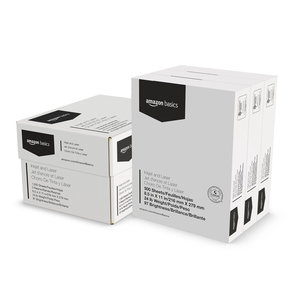Amazon Basics Multipurpose Copy Printer Paper, 8.5 1500 Sheets (24lb), White