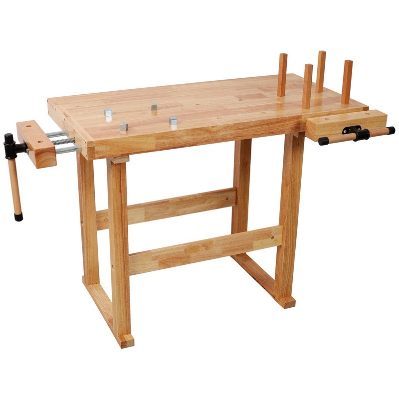 40" Rubber Wood Workbench 330LBS Load Work Table w/ Adjustable Handle for Garage