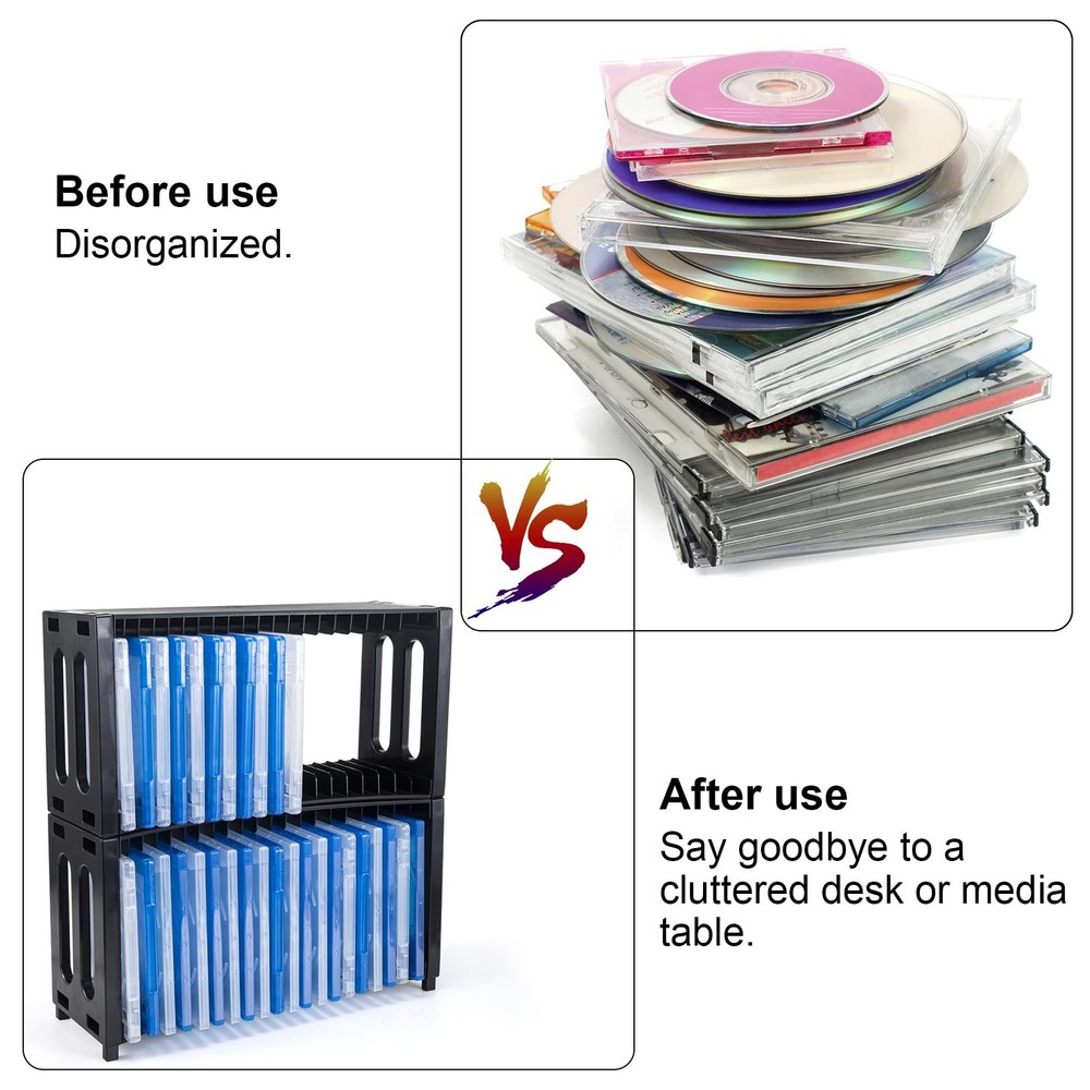 Storage Rack, Stackable ABS 2 Pack Storage Organizer Can Hold 40 Slim Jewel C...