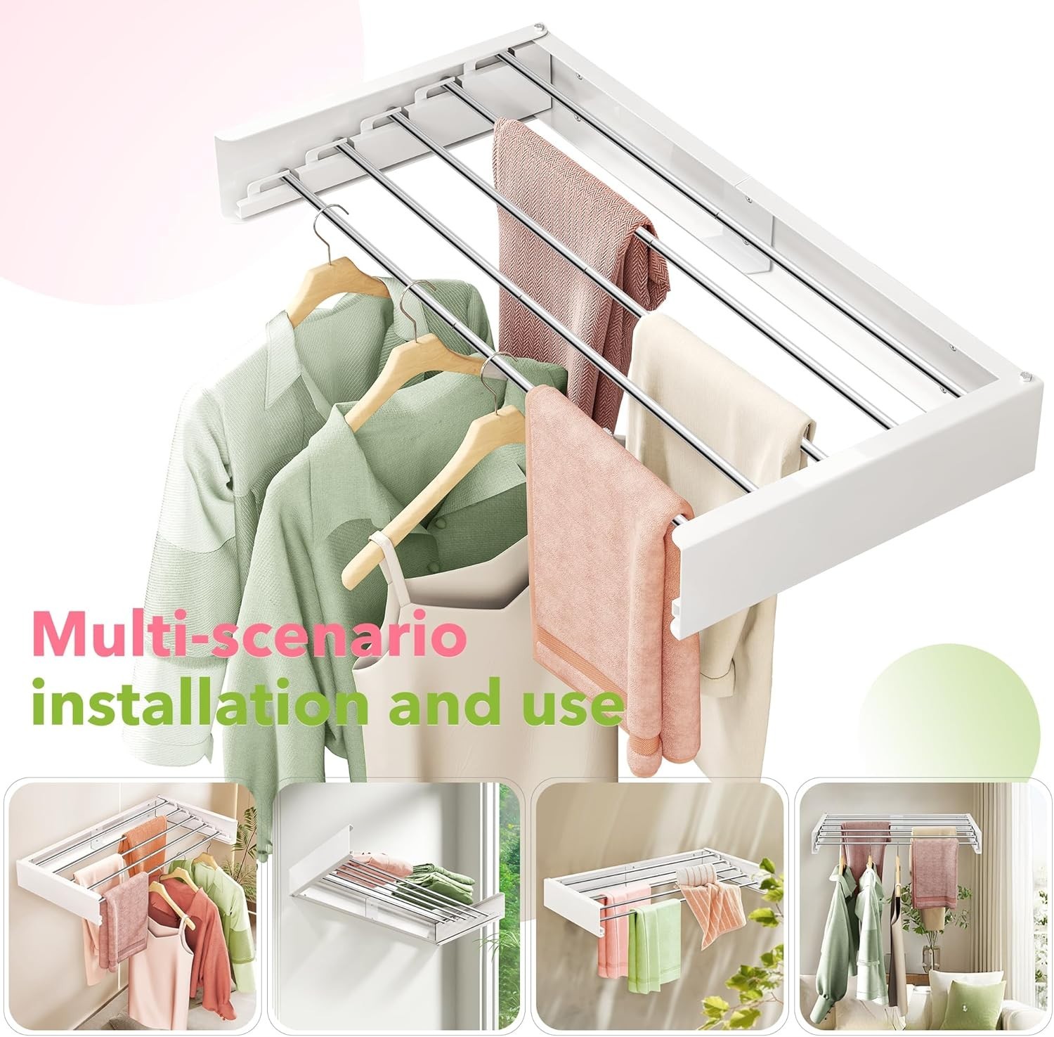 Wall Mounted Clothes Drying Rack 32" Foldbale Laundry Drying Rack Space Saver