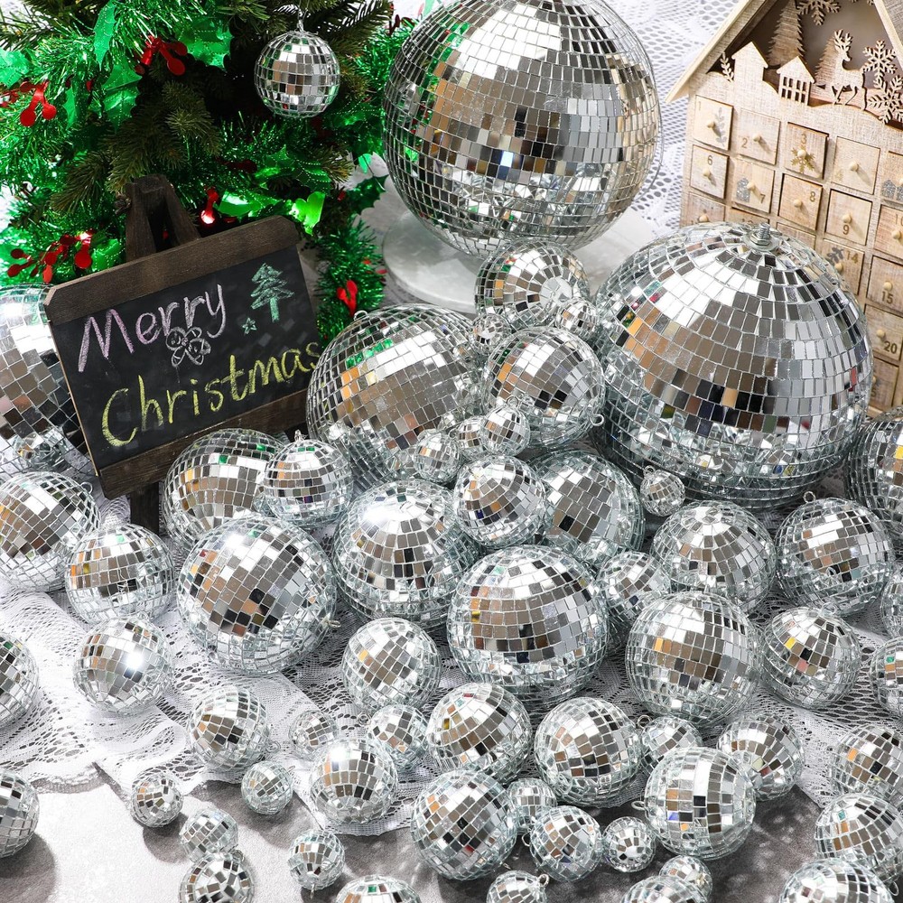 65 Pcs Disco Balls Reflective Hanging Disco Ball Decorations Assorted Silver ...