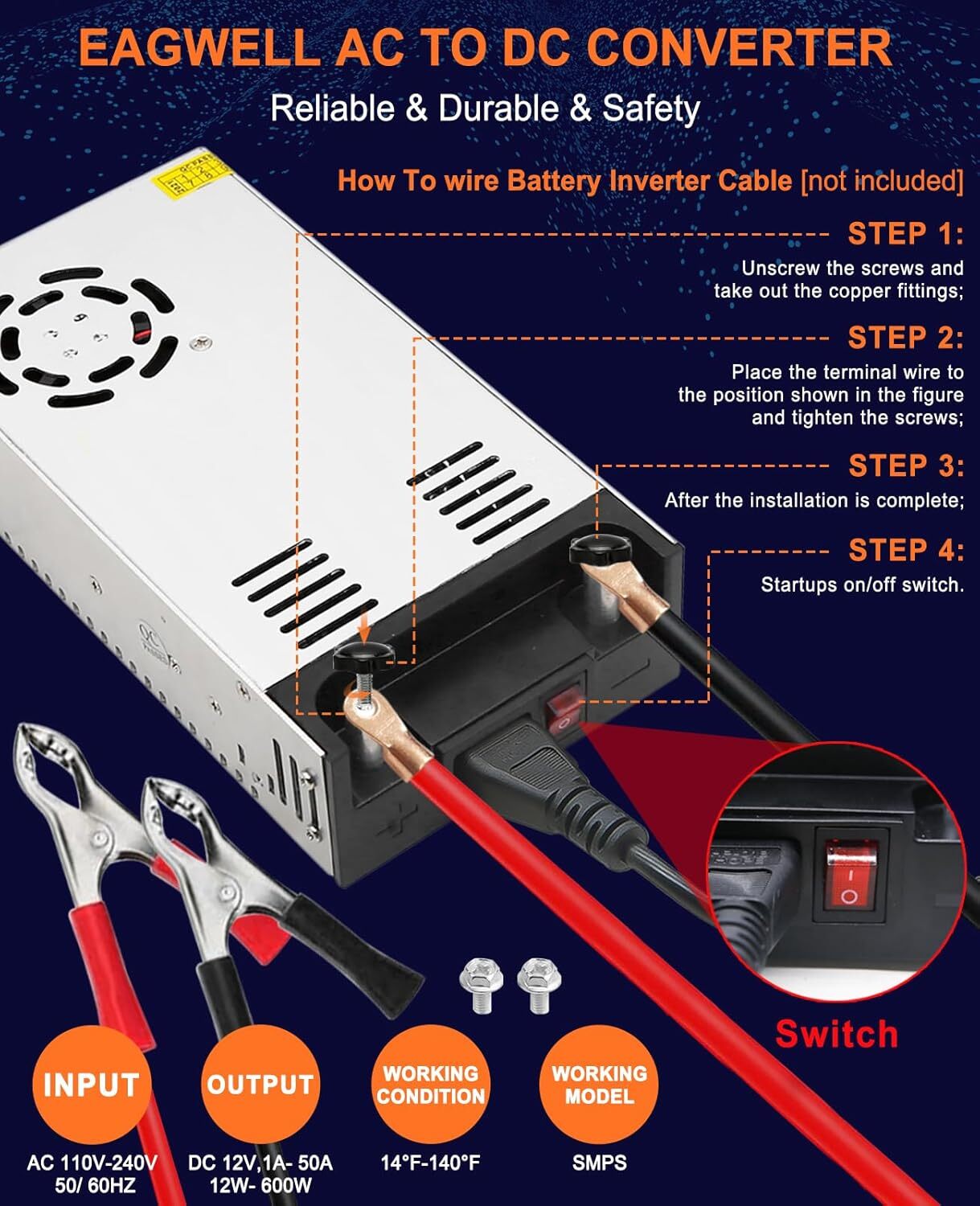 110V AC to 12V DC Converter Power Supply SMPS Transformer for RV Pump LED Strip