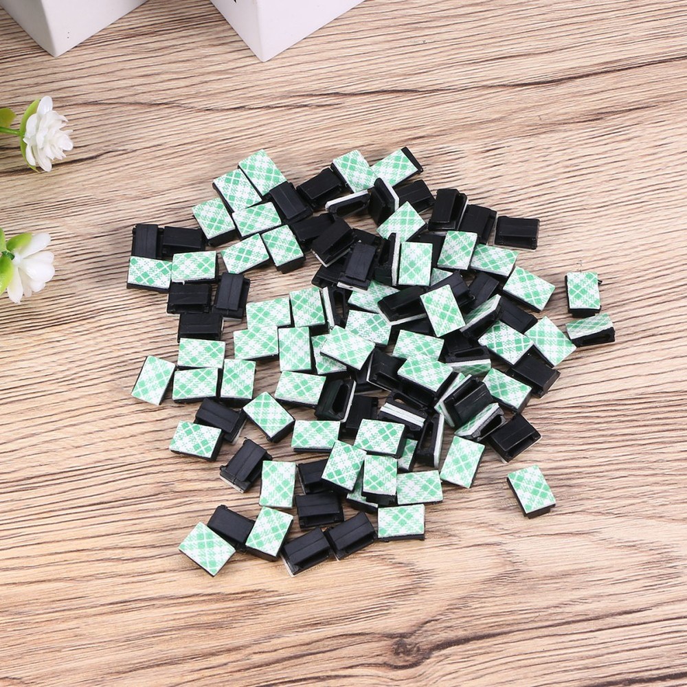 Cable Clip Holders 100pcs Black Adhesive for Smooth Surface Use