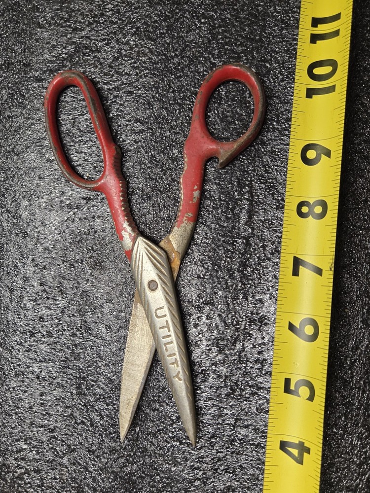 Vintage Kitchen Utility Shears Red Handles Multi-Tool Bottle Opener Nutcracker