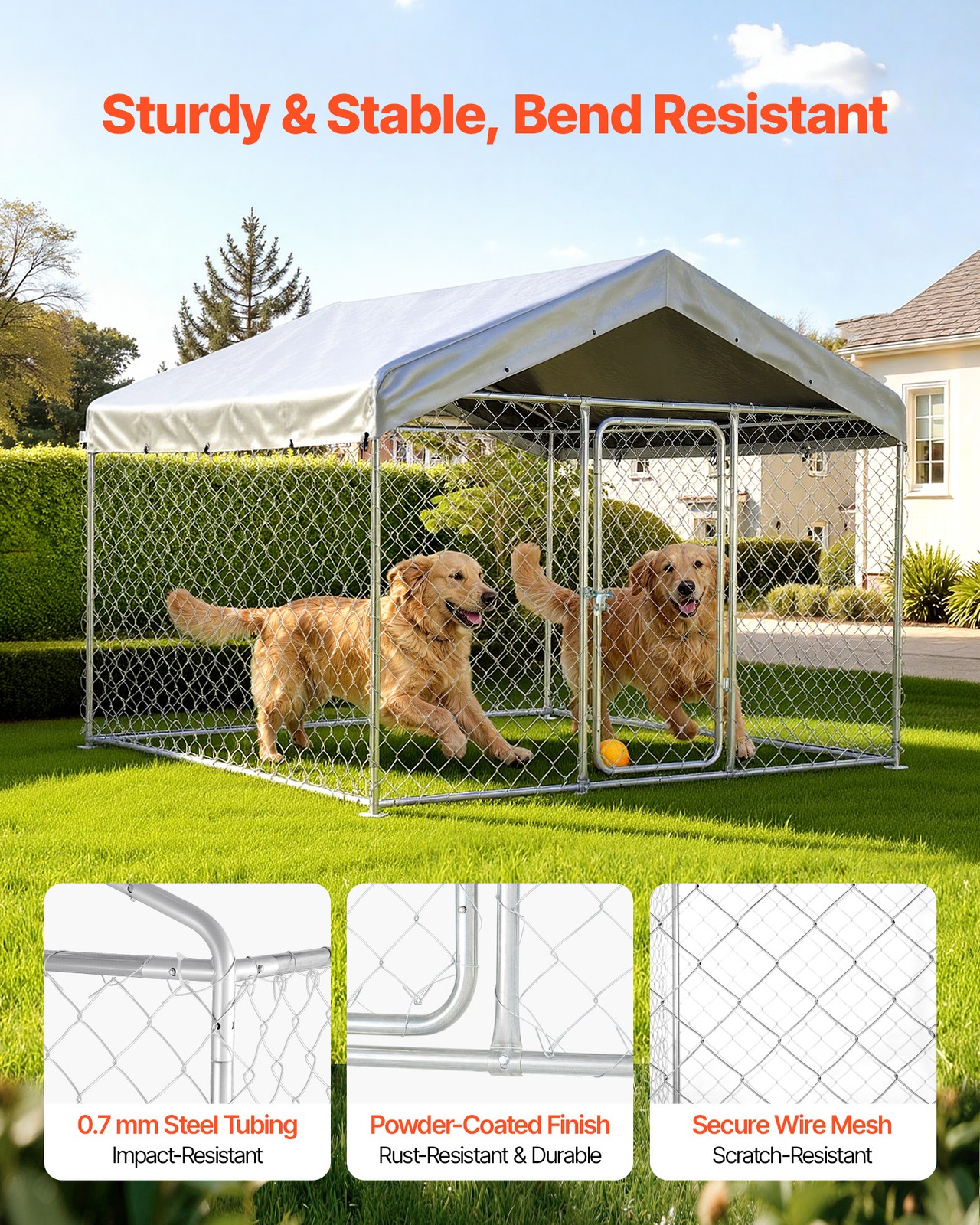 VEVOR Large Outdoor Dog Kennel with Lock & Cover 6.56x6.56x5.25 ft Heavy Duty