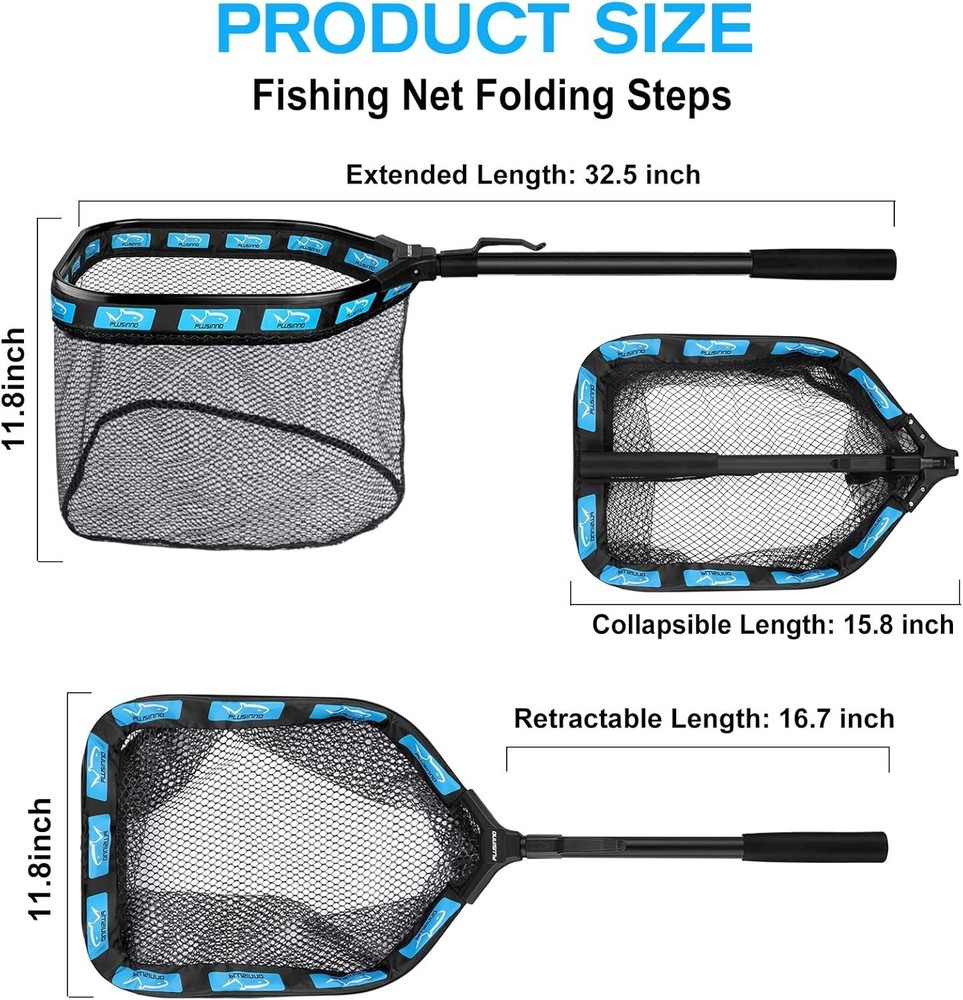 Rubber Coated Foldable Landing Net with Telescoping Pole