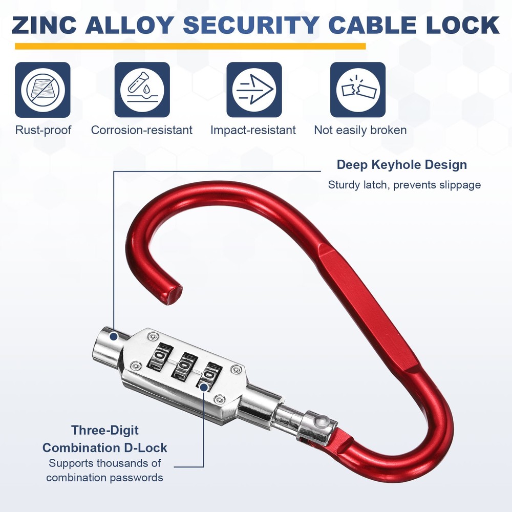 8.2Ft Security Cable Lock Steel Safety Cable with 4.8" Combination Lock Red