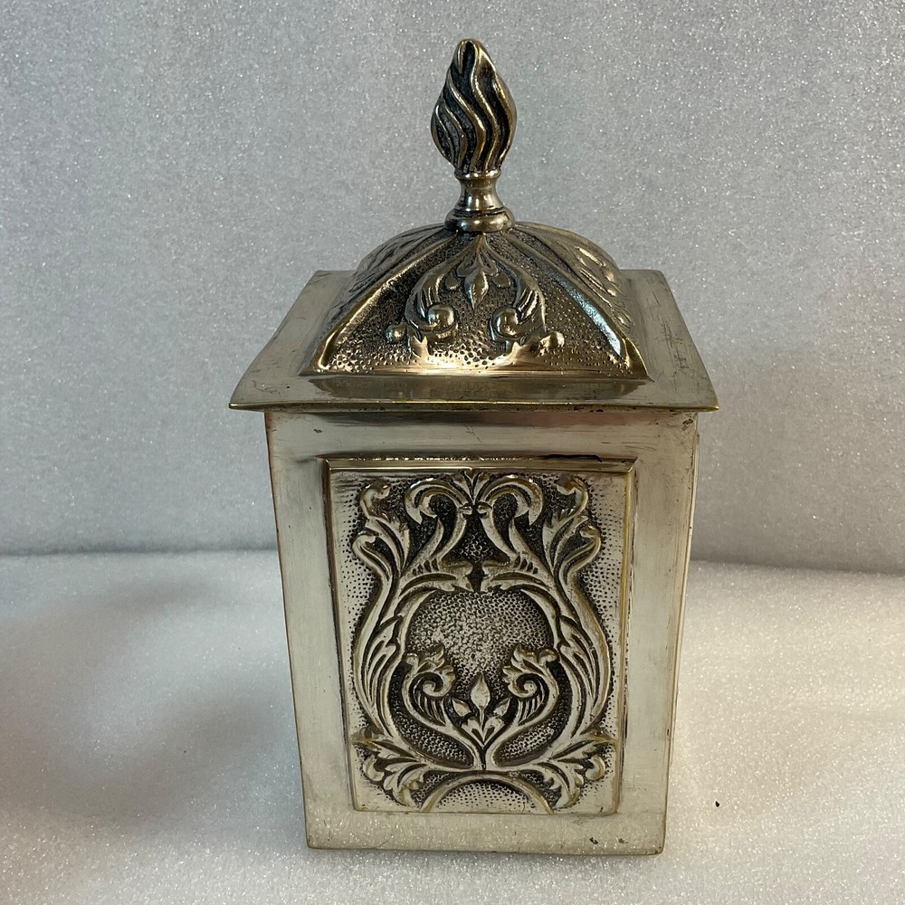 India Silver Plated Red Felt Lined 7.5" Tall Decorative Lined Trinket Box