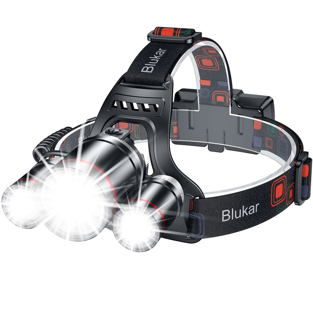 Blukar LED Headlamp, Super Bright Rechargeable Headlight Flashlight - 3 Black