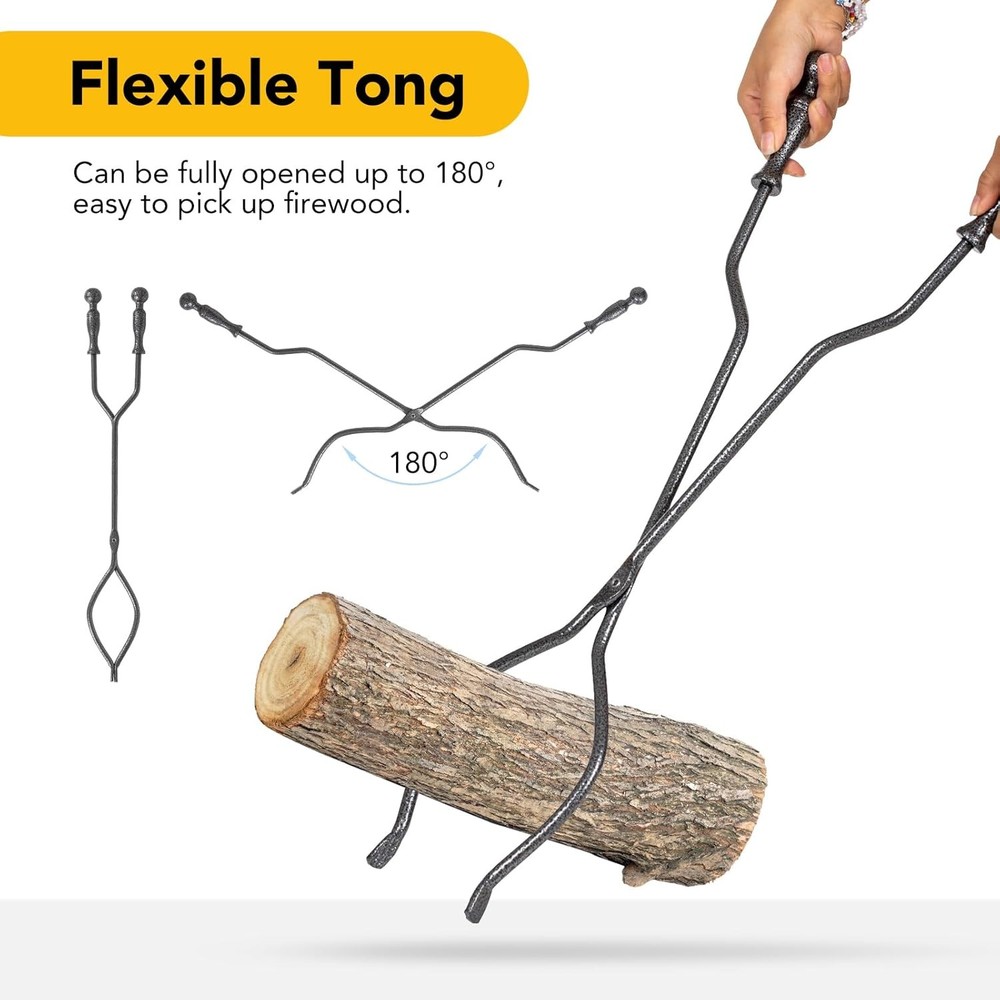 5 Pieces Fireplace Tools Set, Wrought Iron with Silver Pattern Fireplace Accesso