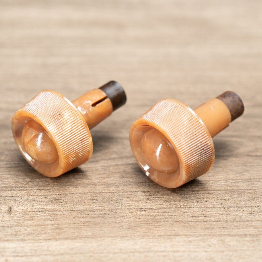 Midcentury Bendix Radio Knobs 2pc Caramel Swirled Plastic 1/4" Opening D Shaft