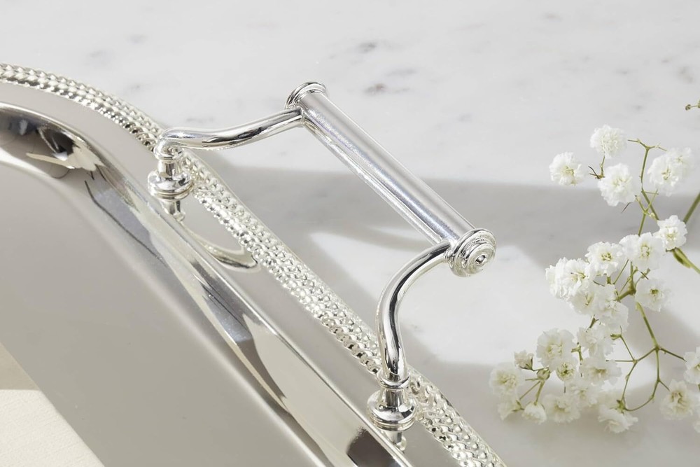 Reed & Barton Rectangle Silverplate Tray with Handles, Metallic