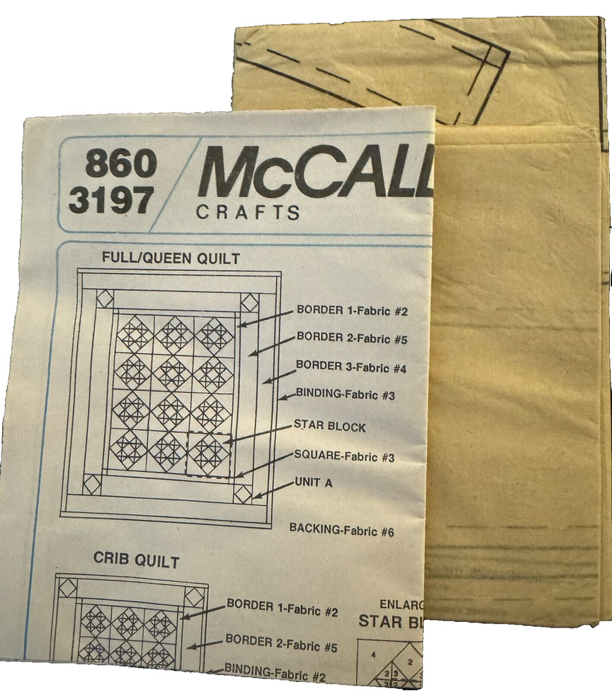 Vtg McCall's Crafts MartiMichell pattern 3197 Patchwork Quilts, Wallhanging unc