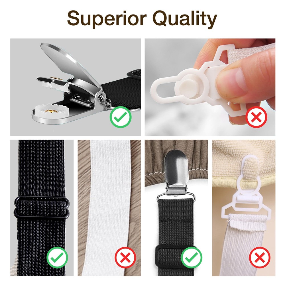 Bed Sheet Straps Adjustable Elastic Fasteners with Metal Clips Fitted Bed She...