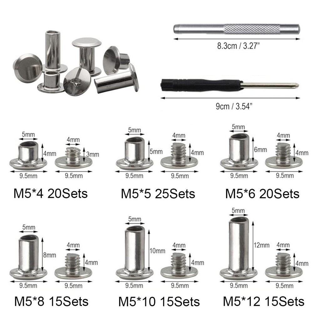 110 Set Chicago Screws Leather Rivets with 2pcs Setting Tools Assorted Screw ...