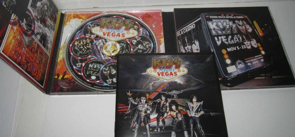 KISS SIGNED ROCKS VEGAS CD DVD GENE SIMMONS PAUL STANLEY AUTOGRAPH BAS LOA X4