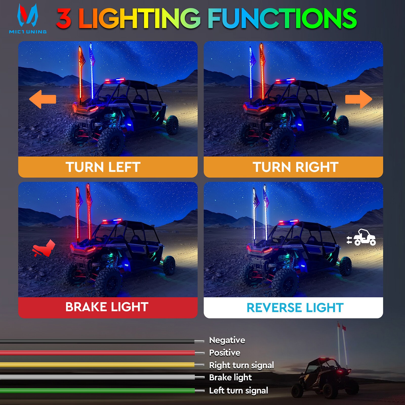 4ft RGB LED Spiral Whip Light Antenna with Flag & Remote for ATV UTV Polaris RZR