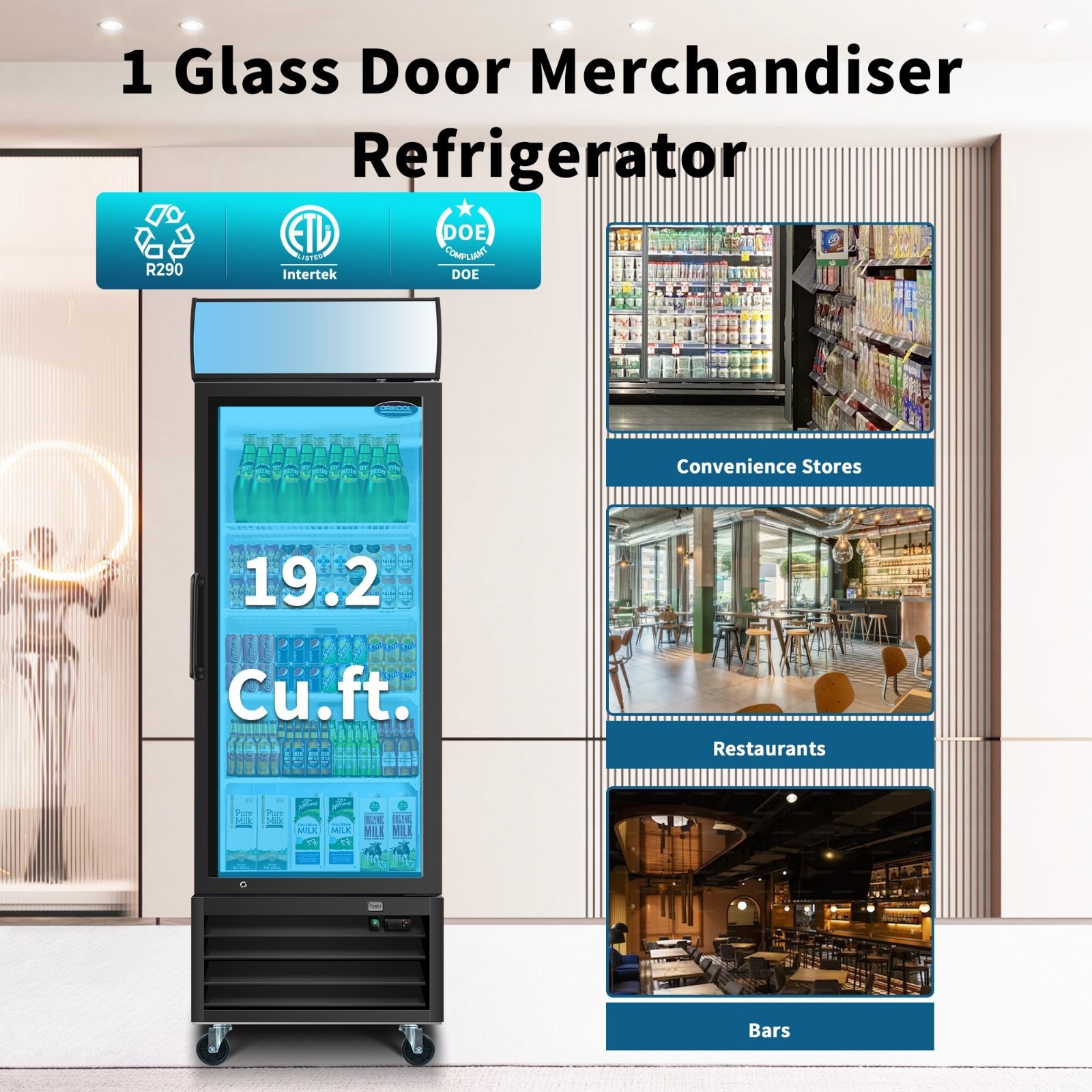 27" Glass Door Commercial Merchandiser Refrigerator Reach-in Display 19 cu.ft
