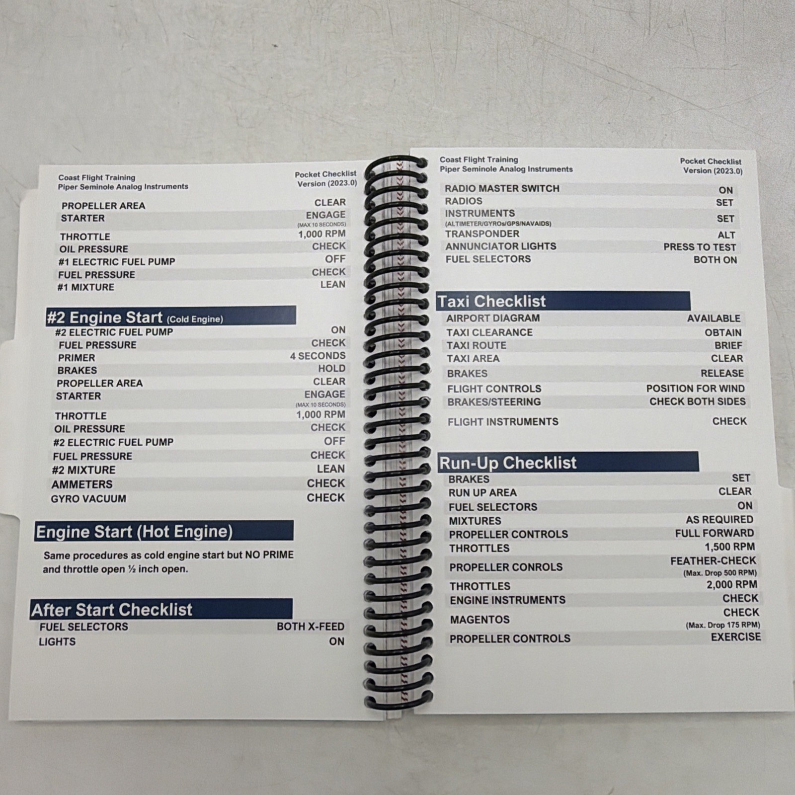 Piper Seminole PA-44-180 Pocket Checklist (Spiral)