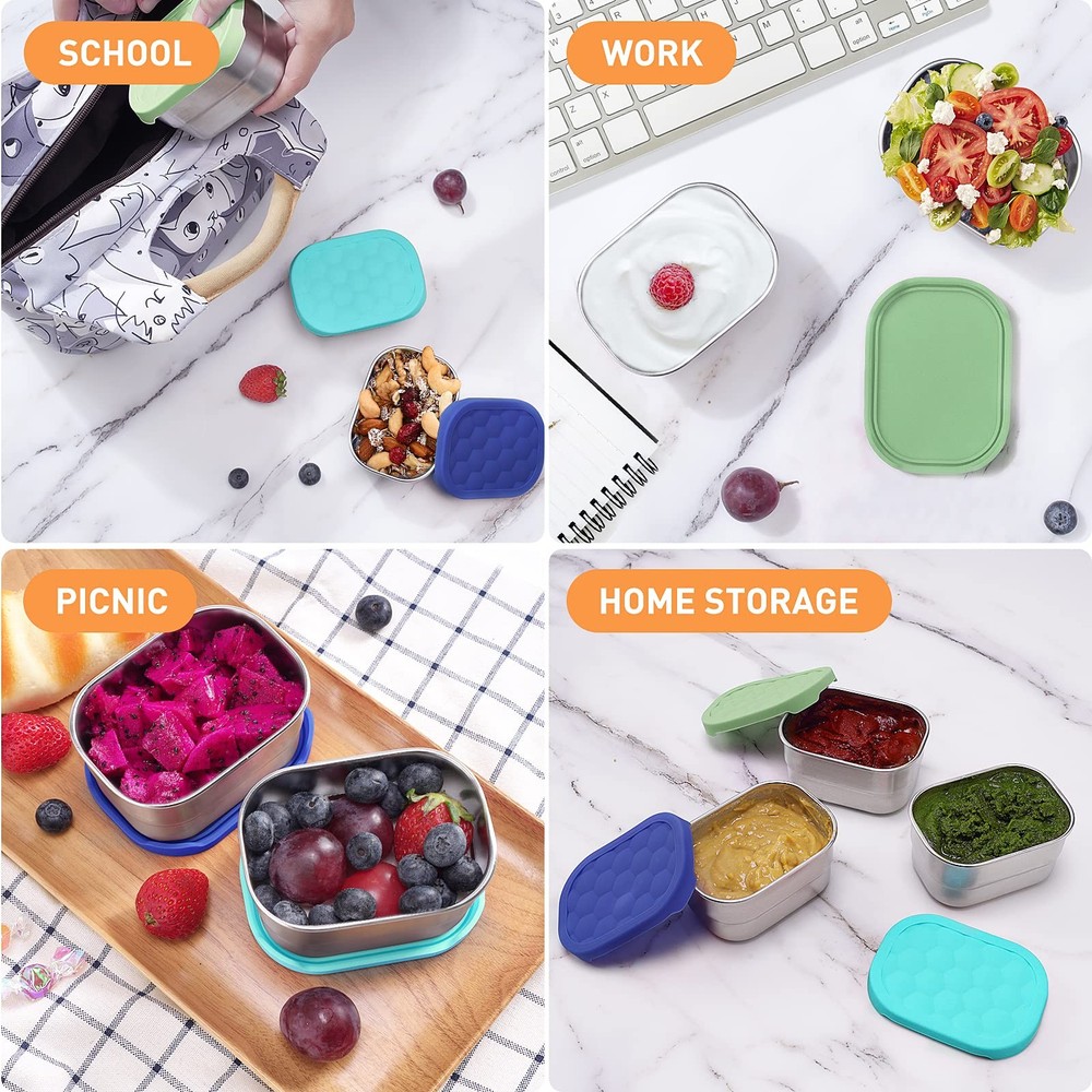 Metal Snack Container, 1 Cup Leakproof Lunch Box, Silver