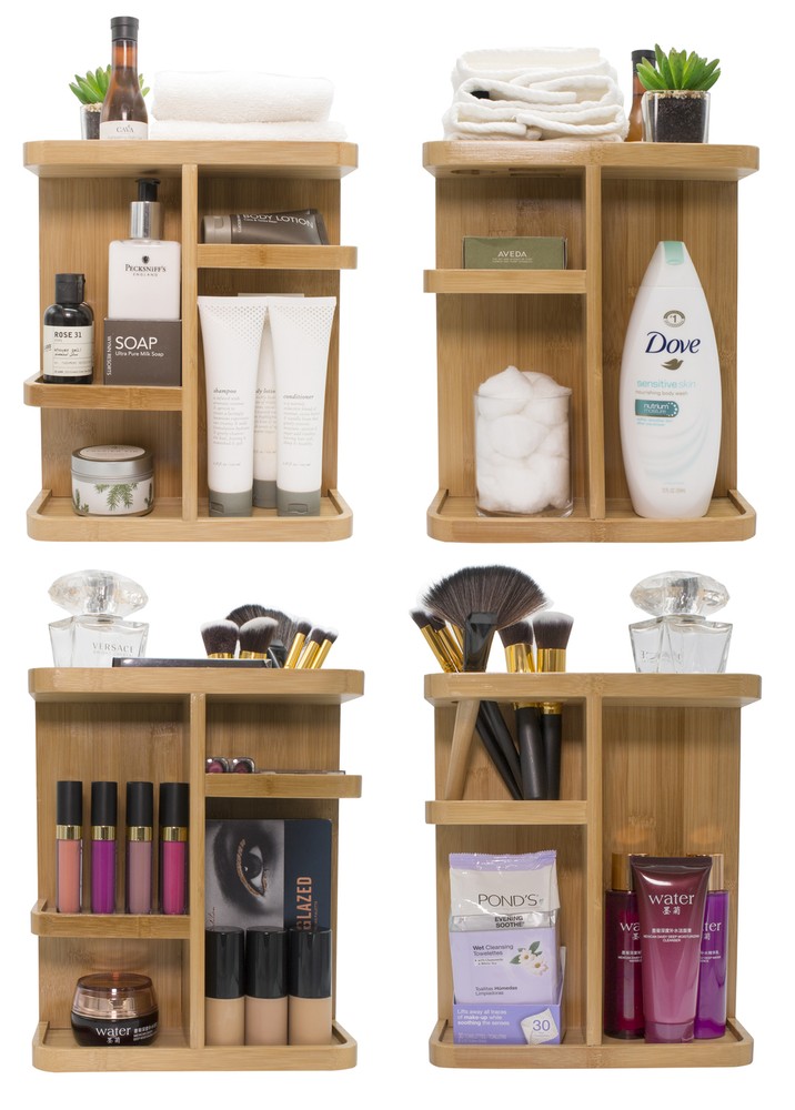 360° Bamboo Makeup Organizer, Multi-Function Storage Carousel for Cosmetics