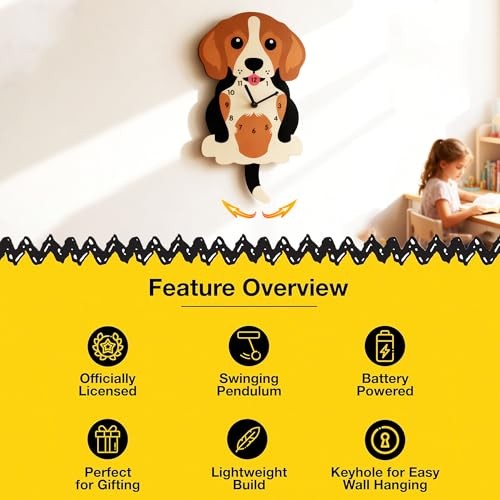 Dog Pendulum Wall Clock,Cute Swing Tail Beagle-styled Wall Clock Decorative