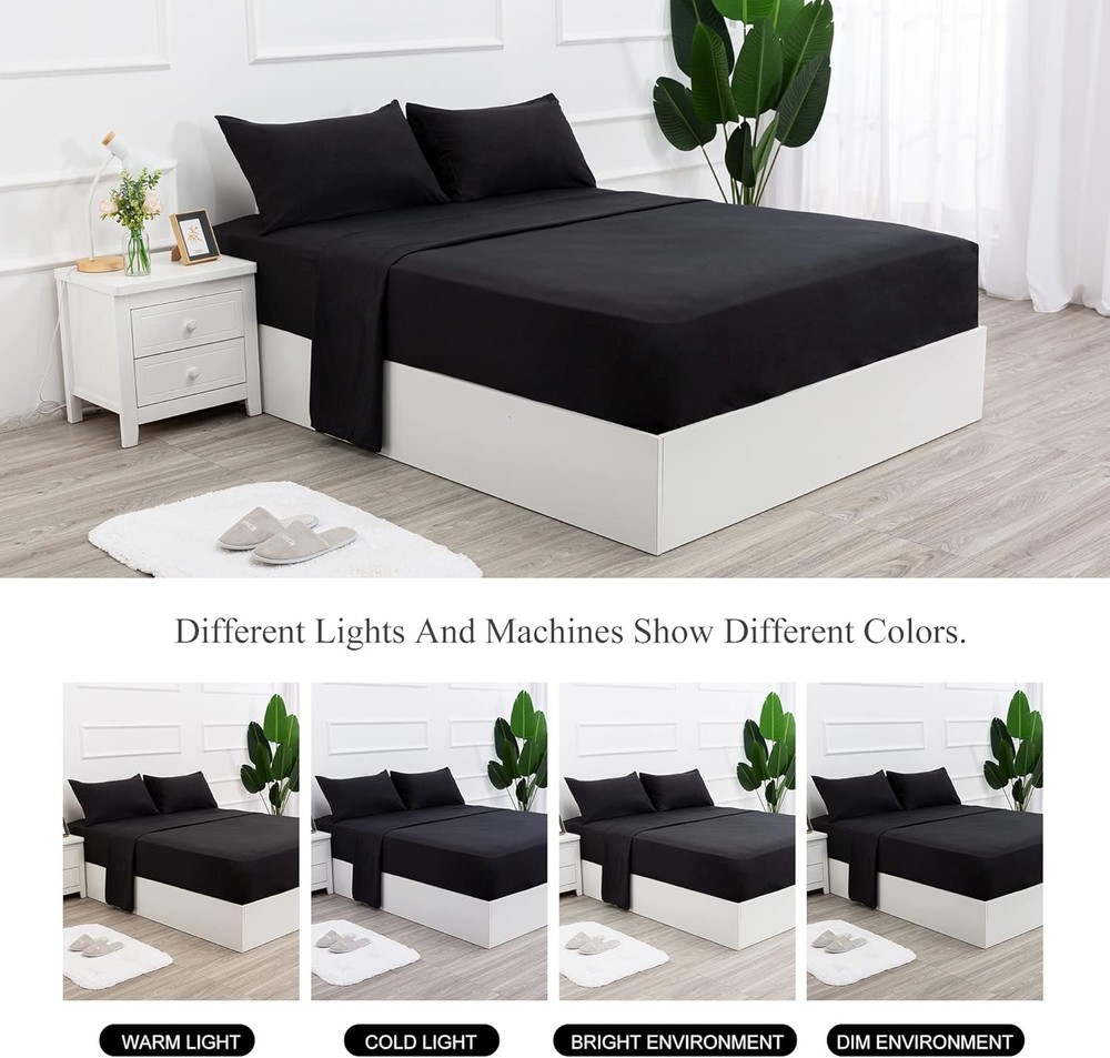 Size Sheet Set - 3 Piece Set (,Black),100% Super Soft Brushed Microfiber 1800