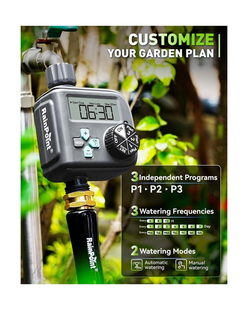 RAINPOINT Sprinkler Timer with 3 Independent Programs, Hose Timer w... Fast Ship