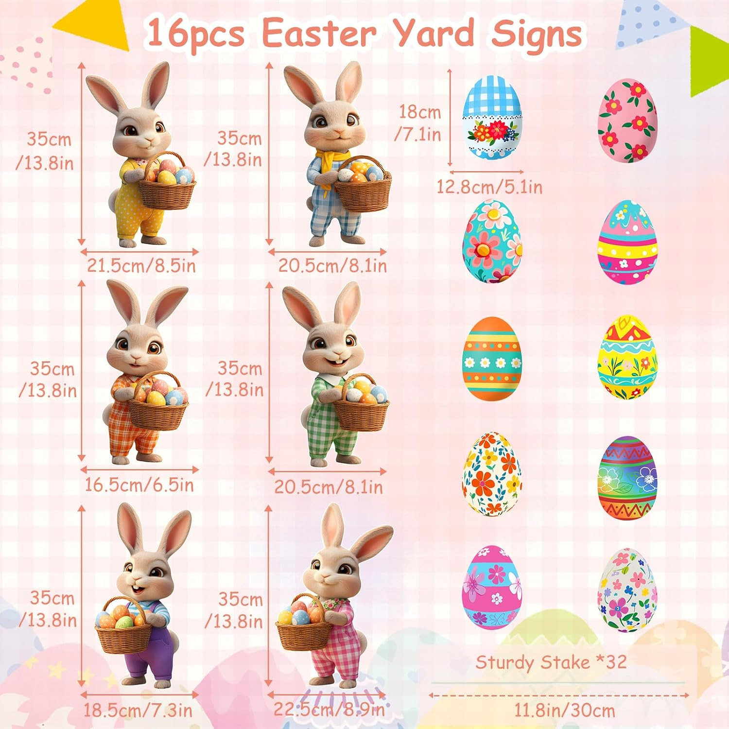 16PCS Easter Bunny Eggs Yard Signs Outdoor Lawn Decorations