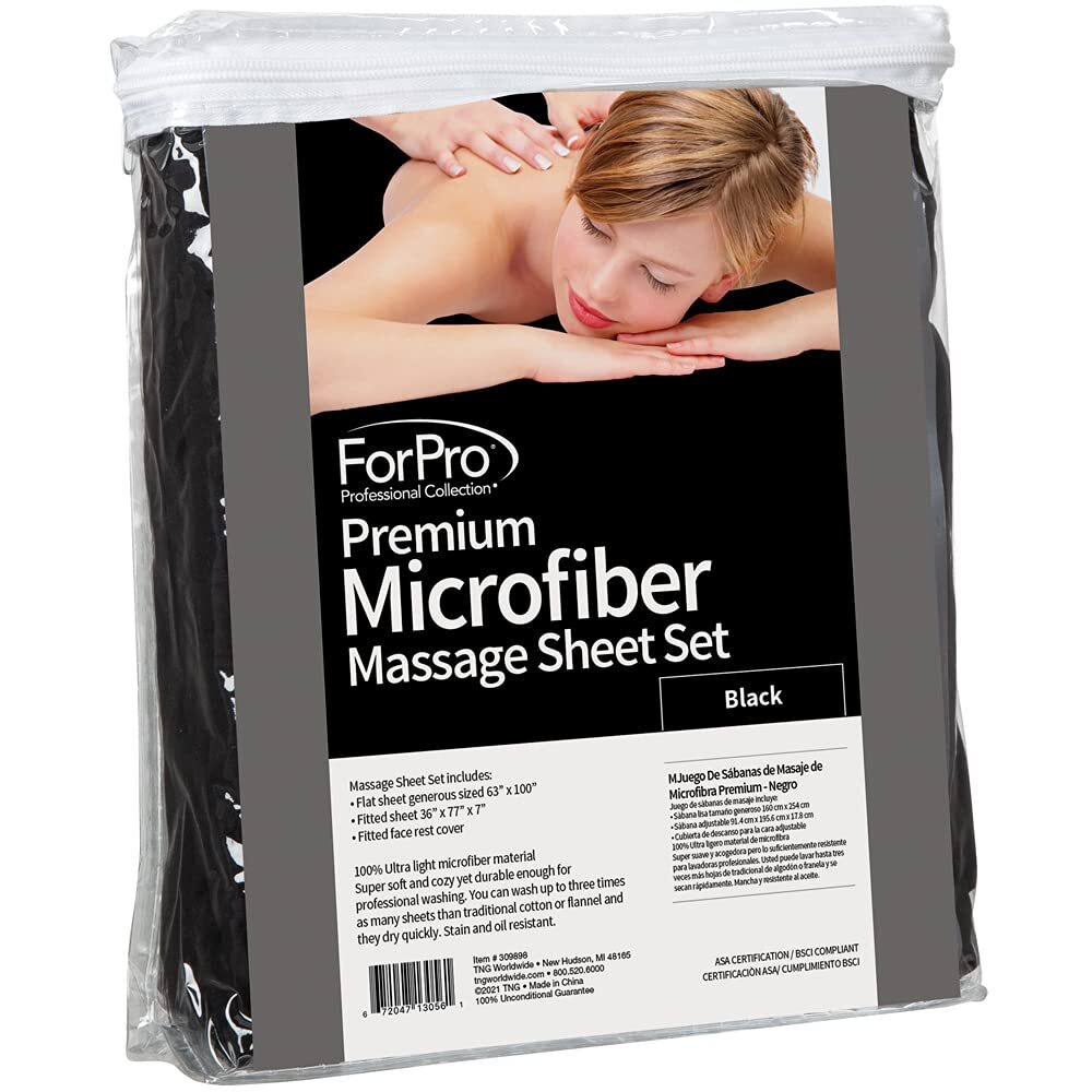 Black 3 Piece Microfiber Massage Sheet Set For Massage Tables And Face Rest