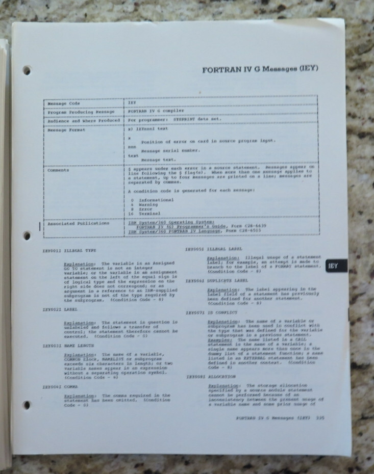 Vintage IBM System / 360 Operating System Messages and Codes Dated 1968