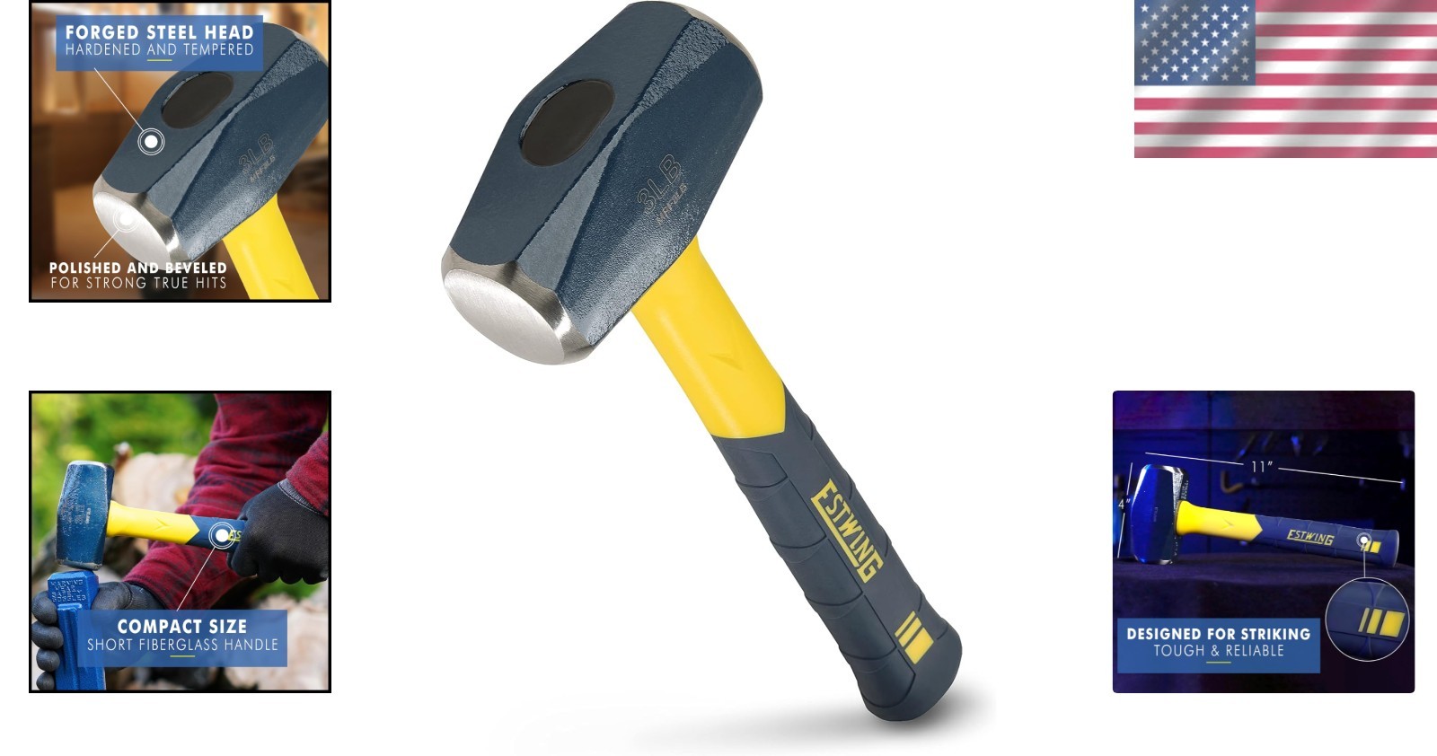 Durable 3lb Forged Steel Drilling Hammer - Professional Grade with Comfort Grip