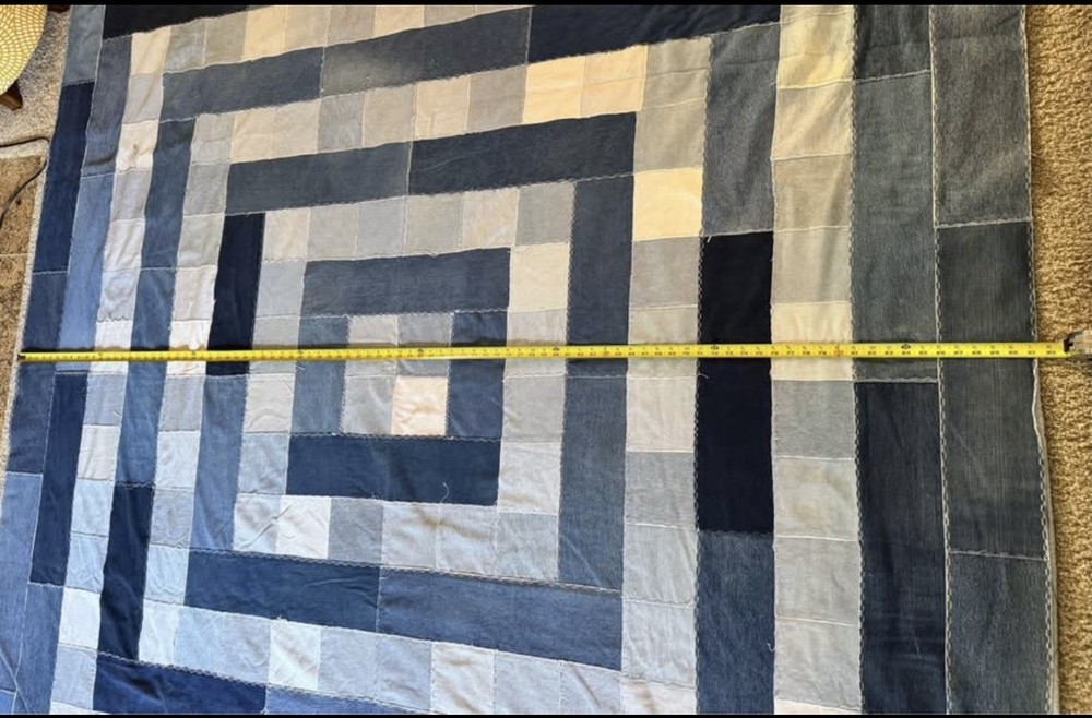 Vintage Patchwork Squares Denim Quilt Heavy Unique Mod Geometric