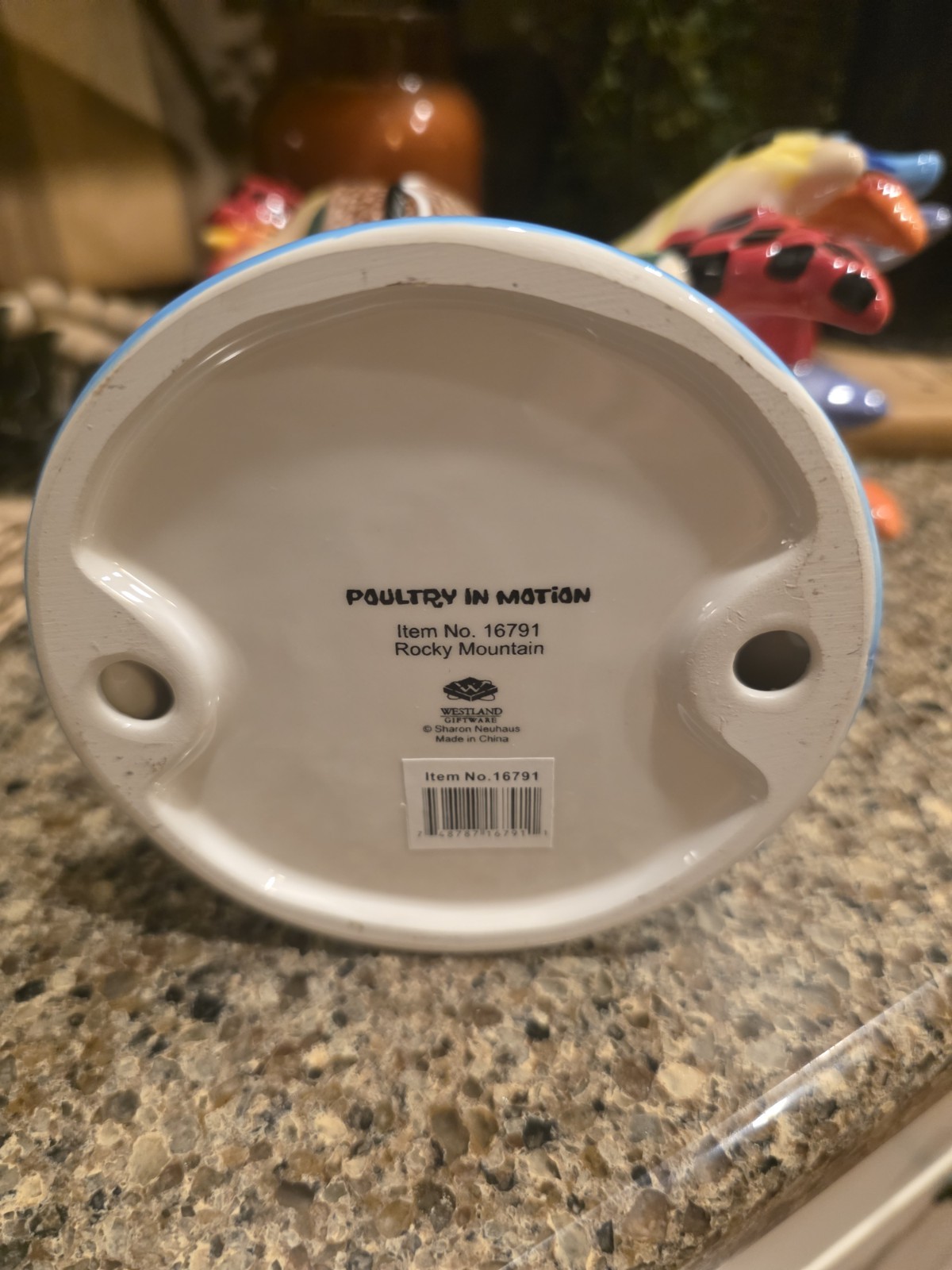 Rare Sharon Neuhaus Poultry In Motion Rocky Mountain Ceramic Rooster Fishing