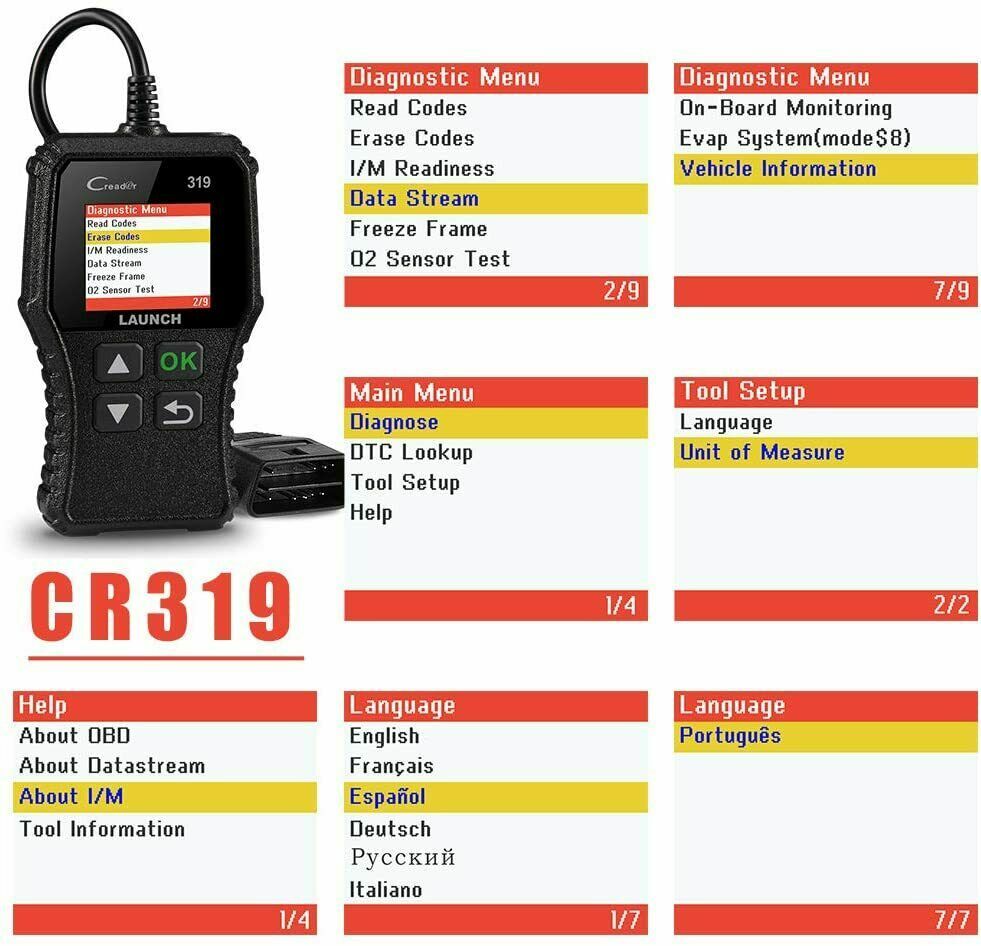 LAUNCH CR319 OBD2 Scanner Universal Car Fault Code Reader Engine Diagnostic Tool