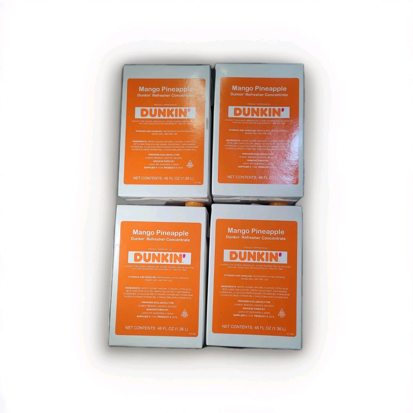 4 Pack DUNKIN' DONUTS MANGO PINEAPPLE REFRESHER CONCENTRATE *EXP JUNE* *FAST*