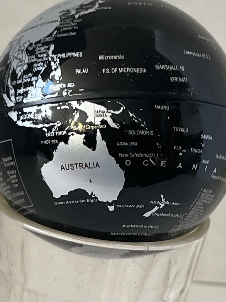 Magnetic World Globe Black Silver Desk Decor Rotating Map Sphere Office Gift