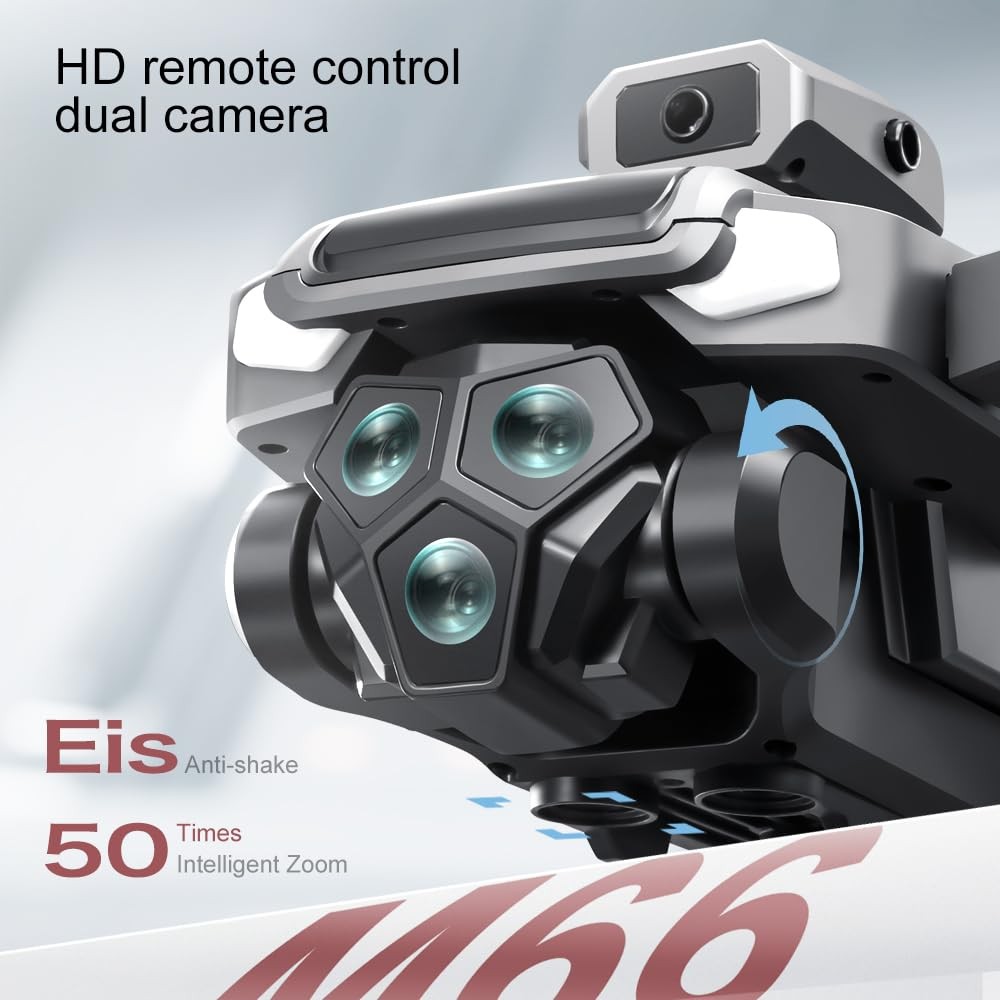 M66 Drone with New Foldable Remote Control Medium, Black - 2 batteries