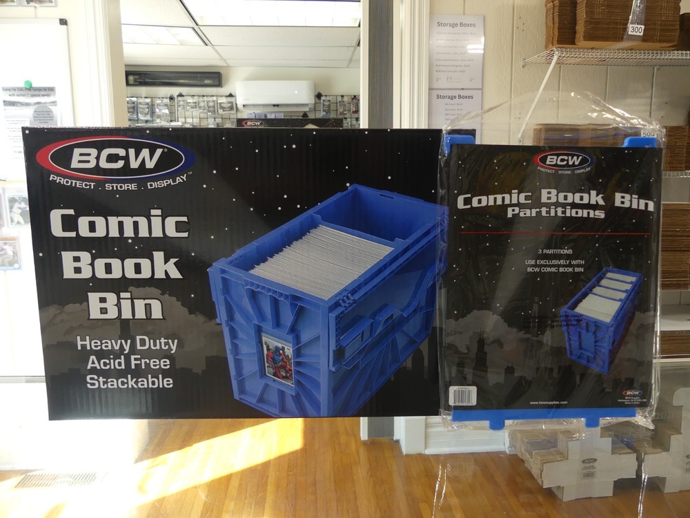 BCW Blue Short Comic Book Bin & Extra Partitions Bundle - 4 Partitions Total