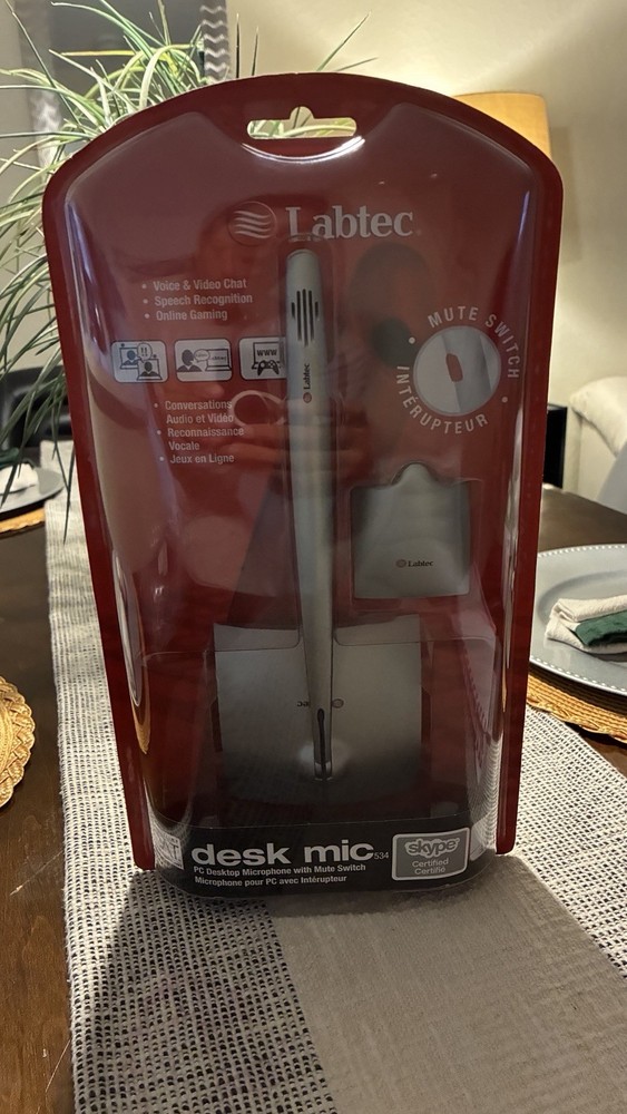 Labtec Desk Mic 534 Wired Microphone, Mute Button, Noise-Cancelling, Silver