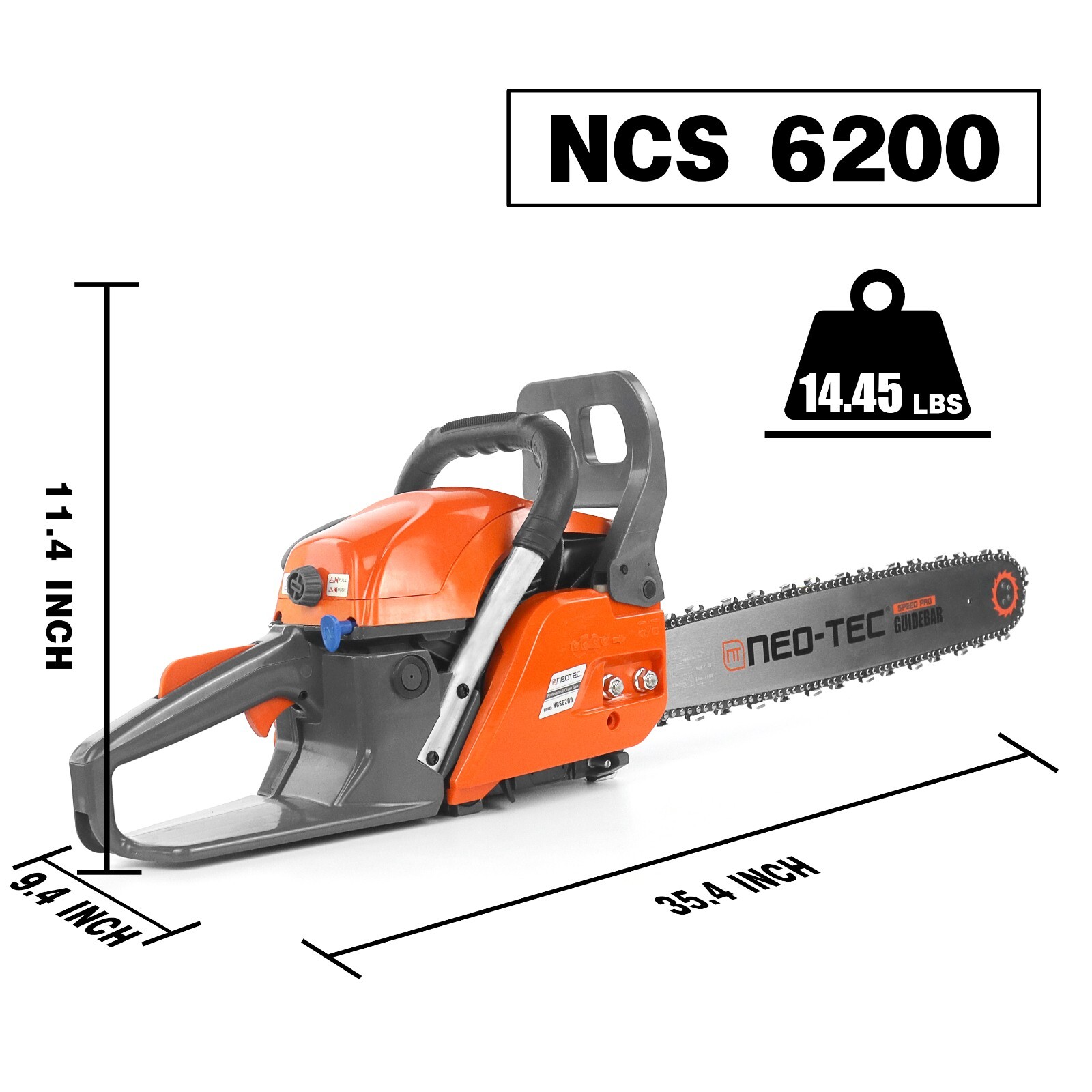 62cc Gas Powered Chainsaw with 20'' Guide Bar Saw Chain 2-Stroke Engine Cut Wood