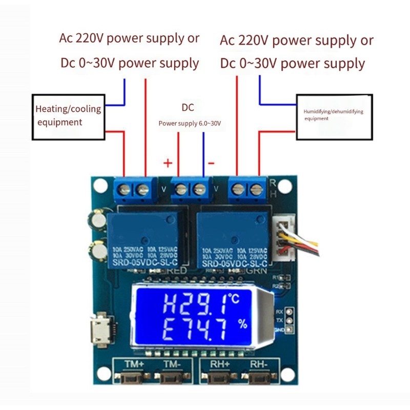 Digital Display Temperature Humidity Control Module -20 to 60℃ 10A Precisions