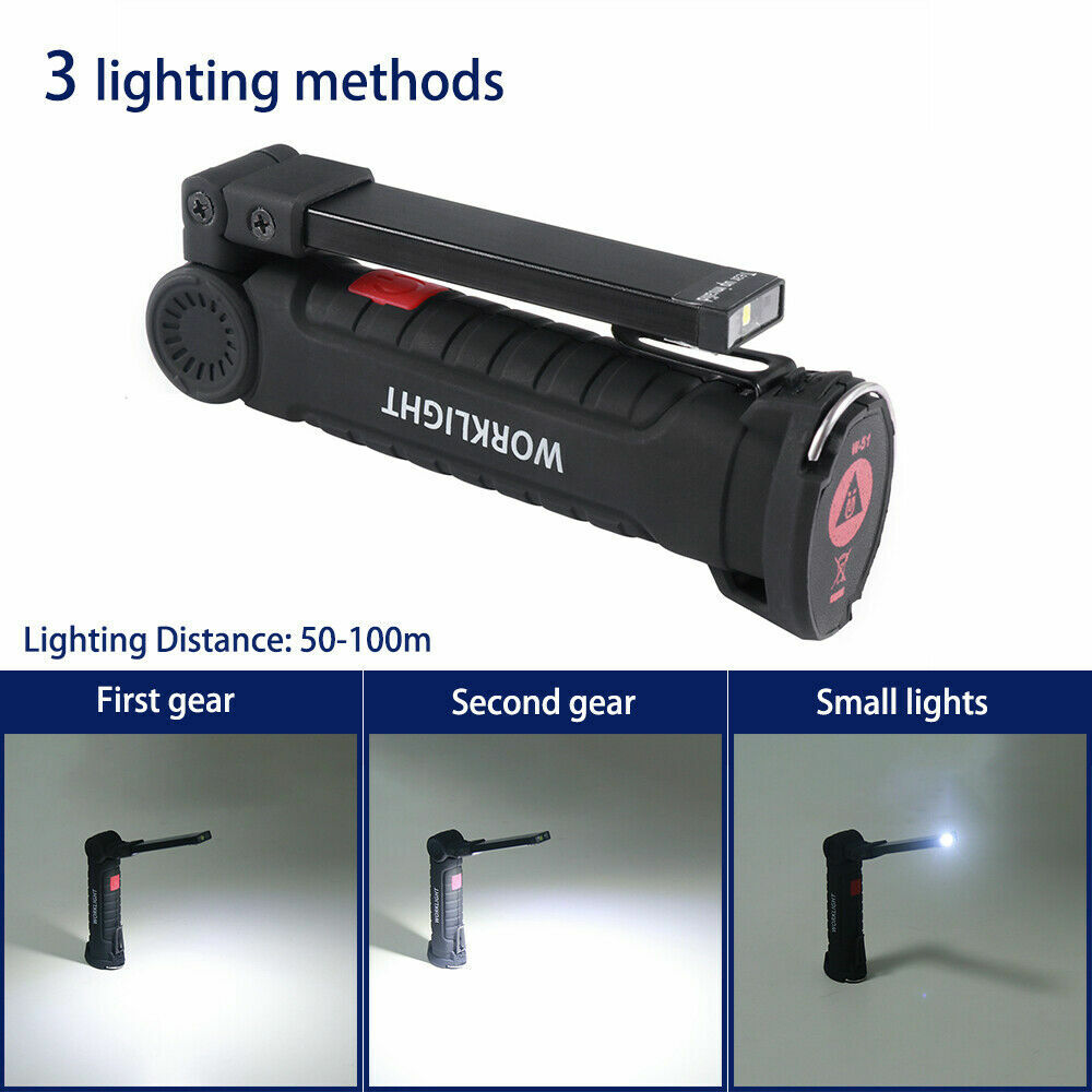 2 Super Bright USB Rechargeable COB LED Work Light Flashlight Folding Torch Lamp