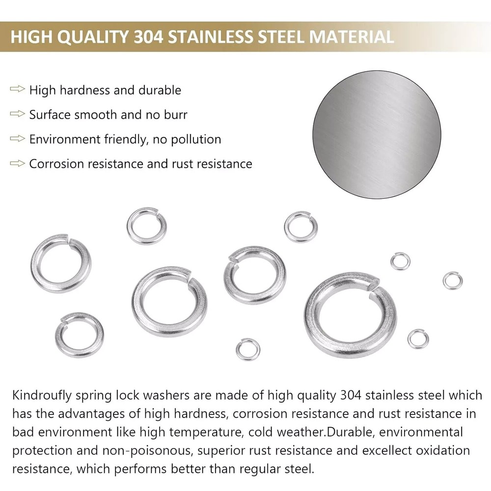 1000-Piece Stainless Steel Split Lock Washers Assortment Kit (9 Sizes)